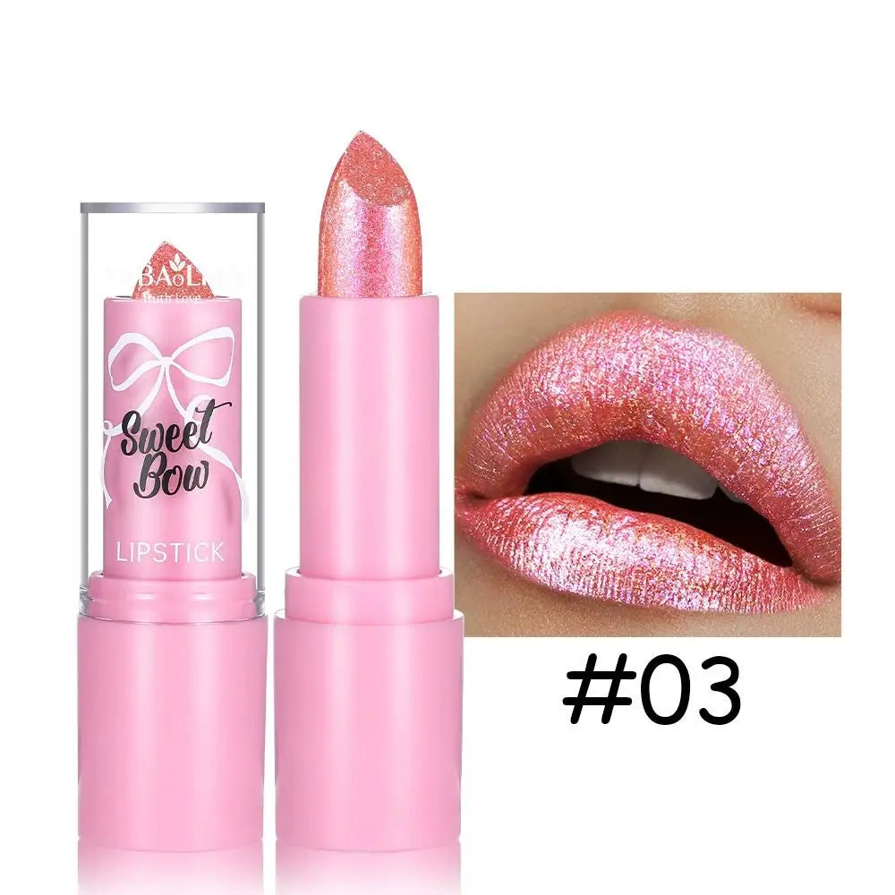 Metallic Pink Glitter Lipstick Long Lasting High Shine Diamond Nude Shimmer High Impact Full Coverage Sexy Lip Makeup for Women Quake 03