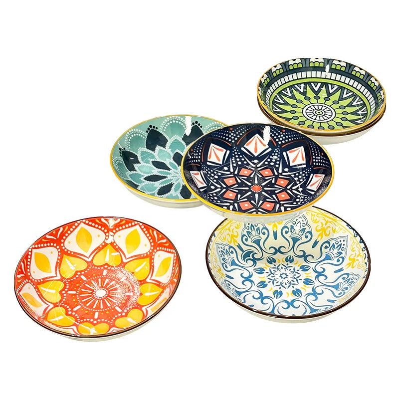 6pcs- Ceramic Bohemia Plate, Salad Plate, Appetizer, Serving Dried Fruit, Desserts And SaladsDishwasher Oven Microwave Safe Quake
