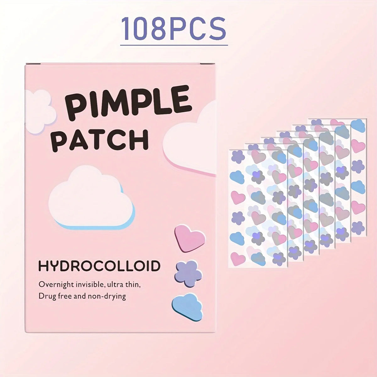 Acne Patches (multiple shapes, 108 counts) Hydrocolloid acne patches, free acne patches, blemishes Patches, acne stickers Quake 108PCS