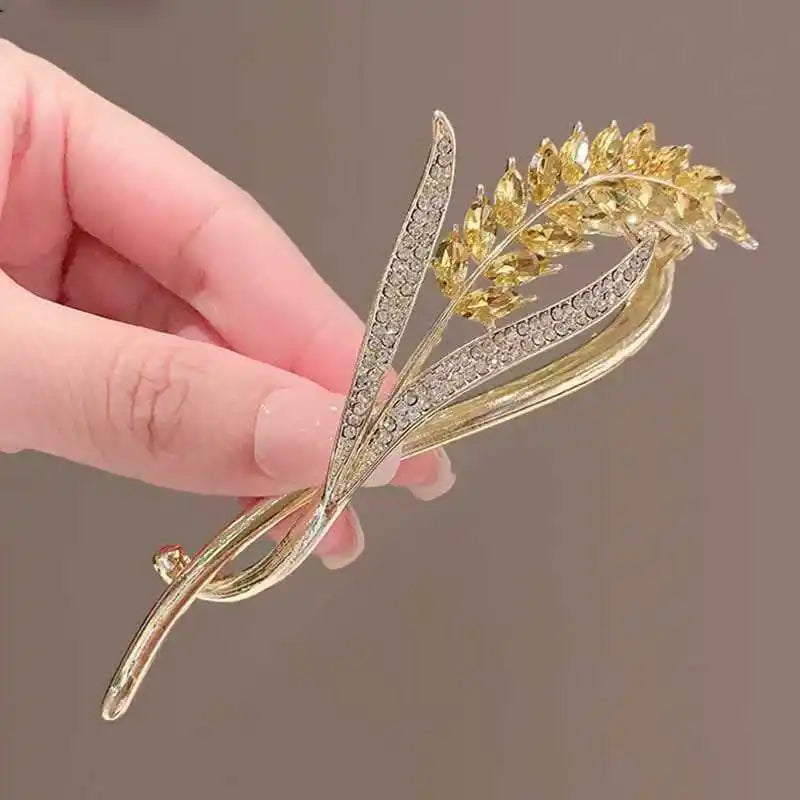 Rhinestone Wheat Tassel Twist Hair Clip Women Girls Flower Hairgrip Metal Headwear Barrettes Banana Clip Accessories Jewelry New Quake