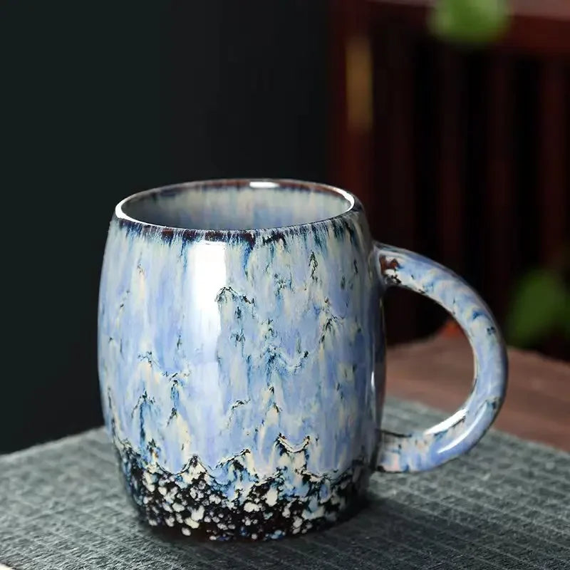 Creative and Personalized Mug Large Capacity Simple Ceramic Men's and Women's Couple Japanese Style Coffee Cup Quake White blue 400ML 401-500ml