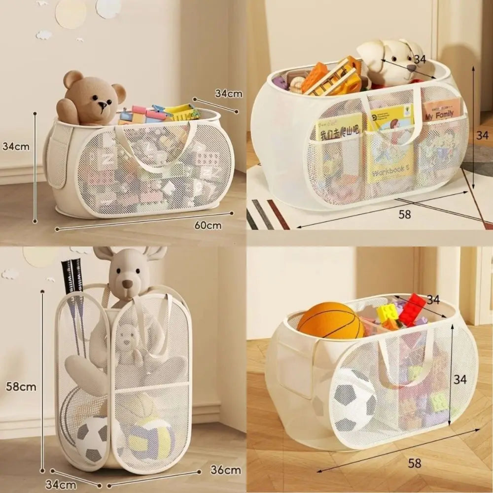 New Sub Block Design Doll Storage Basket with Handle Large-capacity Storage Bucket Side Pocket Laundry Basket Laundry Supplies Quake