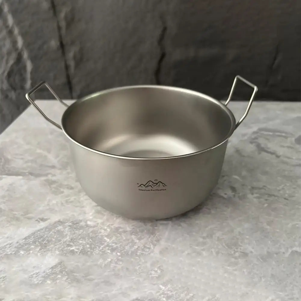 Titanium Purified Folding Camping Pot 304 Stainless Steel Antibacterial Outdoor Cookware for Noodles Hot Pot Soup Quake