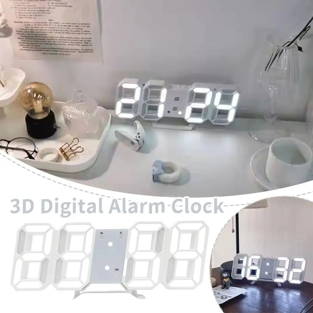 3D Digital LED Alarm Clock Wall Mounted Desktop Clock Time Date Temp Display Auto Dimming Sound Control Home Decor 3D Digital Quake