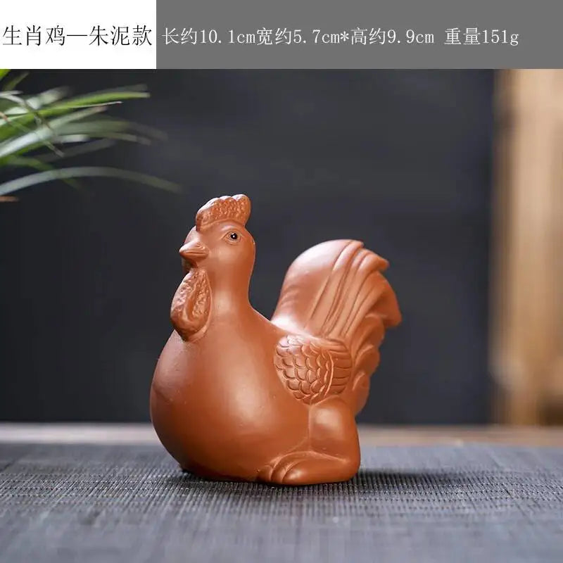 Zisha Twelve Zodiac Creative Tea Pet Ornaments Nurturable Tea Play Tea Accessories Cute Zodiac Small Ornaments Quake Zhu Ni x Chicken