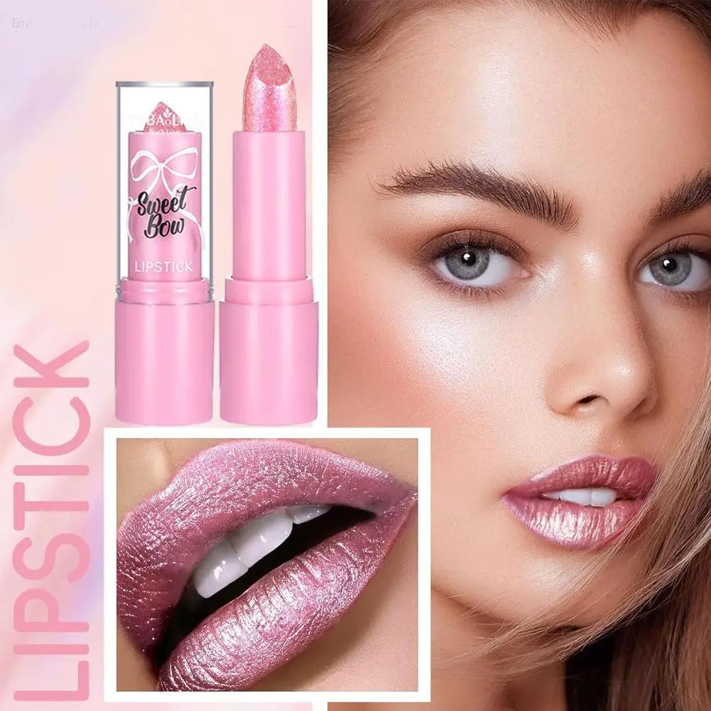 Metallic Pink Glitter Lipstick Long Lasting High Shine Diamond Nude Shimmer High Impact Full Coverage Sexy Lip Makeup for Women Quake