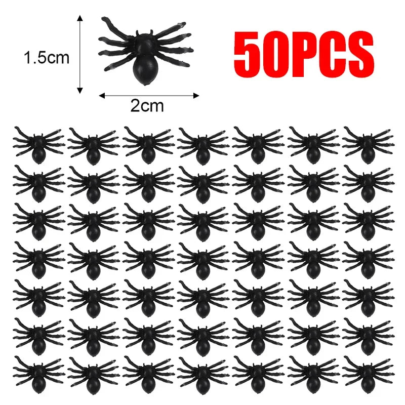 50/500pcs Horror Mini Black Spider Simulation Insects Toys Haunted House Spider Decor Supplies Halloween Home Party Decorations Quake 50PCS