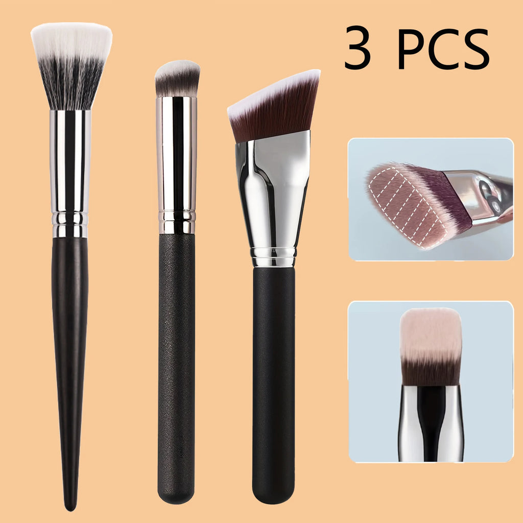 3 PCS Makeup Brushes Set Includes Wide-Angle Foundation Brush Rectangular & Flawless Concealer Brush &Powder Brush Quake