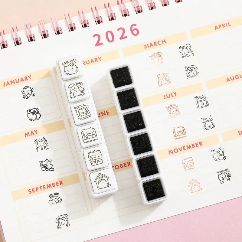 Cat Emoji Stamp Set Daily Life Good Mood Cartoon Mini Stamps for Journaling Planner DIY Scrapbooking Decor Craft Supplies Quake