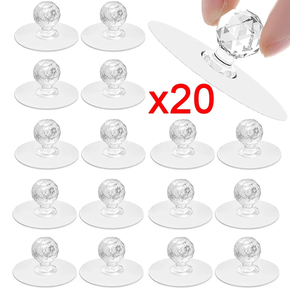 20/2pcs Transparent Crystal Door Knobs Cabinet Drawer Door Knobs Handles Self-adhesive Handle with Hook Function Door Wall Decor Quake