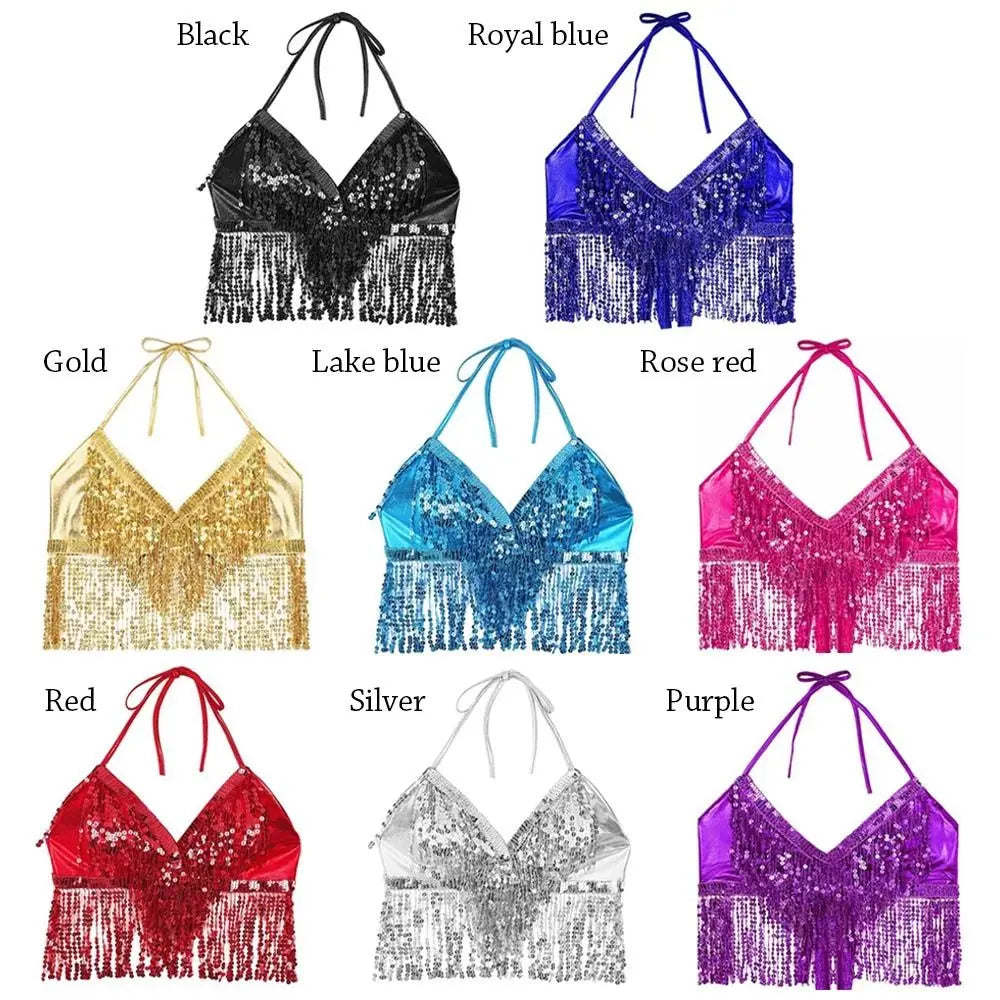 Women Tassel Nightclub Dance Wear Performance Top Belly Dance Bra Show Costumes Halter Bra Quake