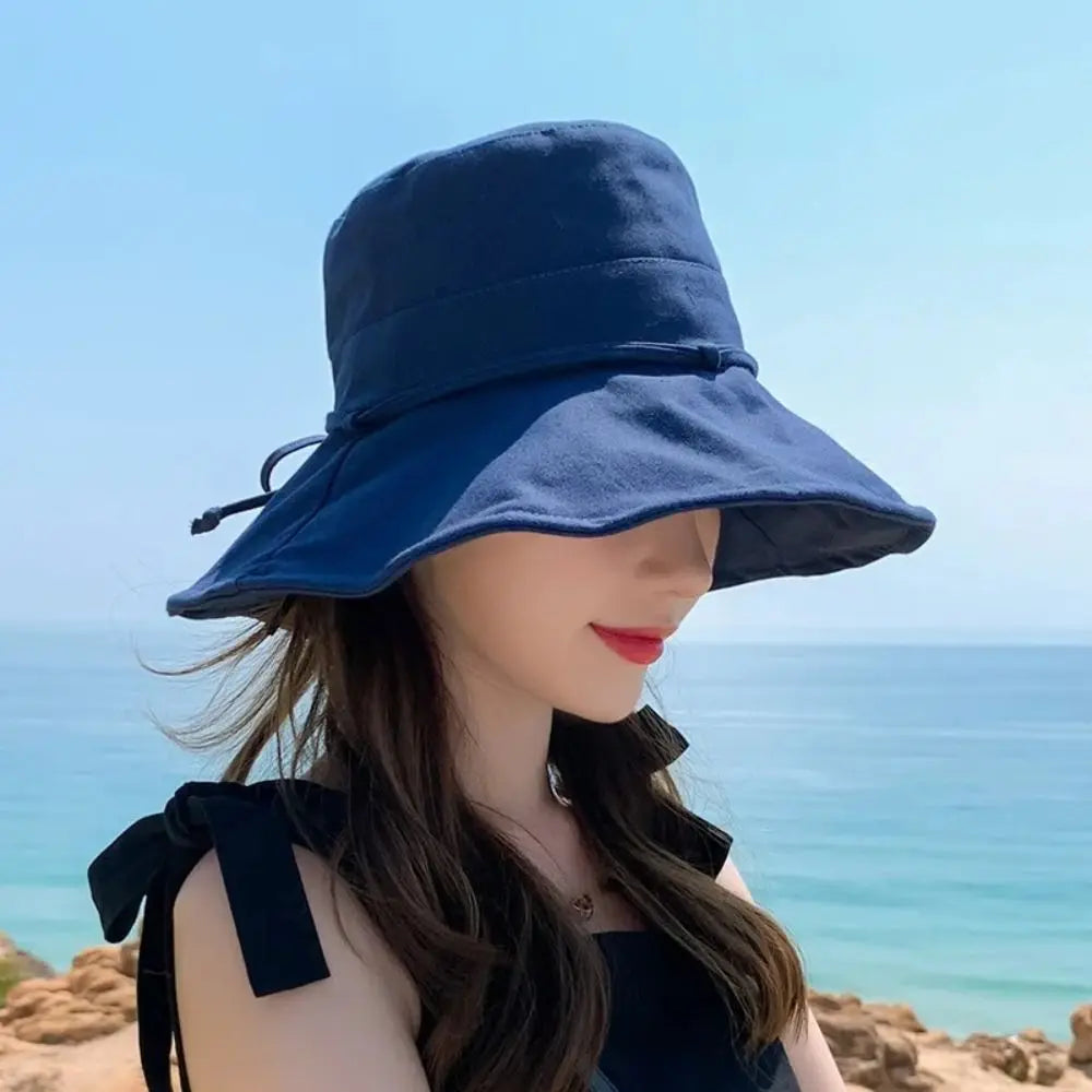Fashion Solid Color Women Bucket Hat Sunscreen Adjustable Sun Hats Foldable Sun Prevent Hats Quake
