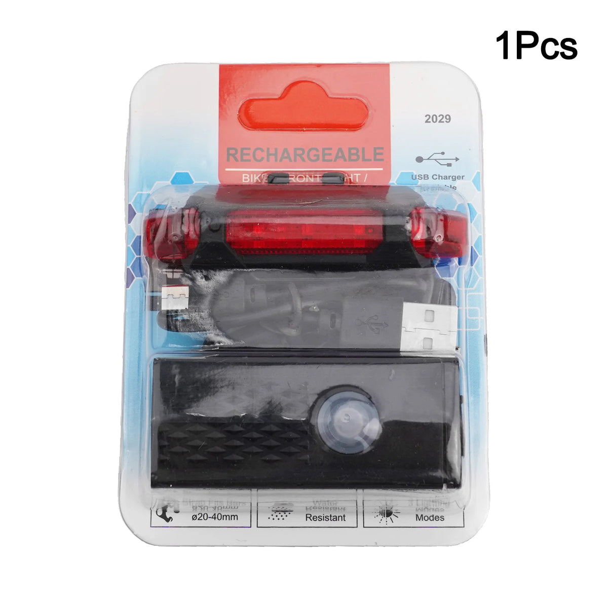 USB Rechargeable Bicycle Front Light 300 Lumens Headlight With Tail Light Set Multiple Modes 1200mAh Battery Cycling Quake black taillight redd