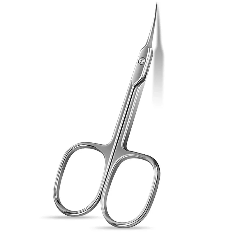 Multi-Purpose Nail Cuticle 1Pcs Scissors Eyebrows/Eyelashes Mustache Cuticle Extra Fine Curved- Professional Manicure Scissors Quake Silver