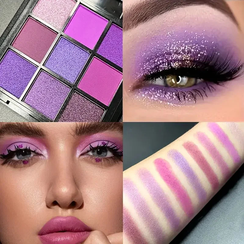 Luxurious Purple Eyeshadow Palette 9 Color Matte and Shimmering Violet Eye Makeup for Creating Smoky or Natural Looks Cosmetic Quake
