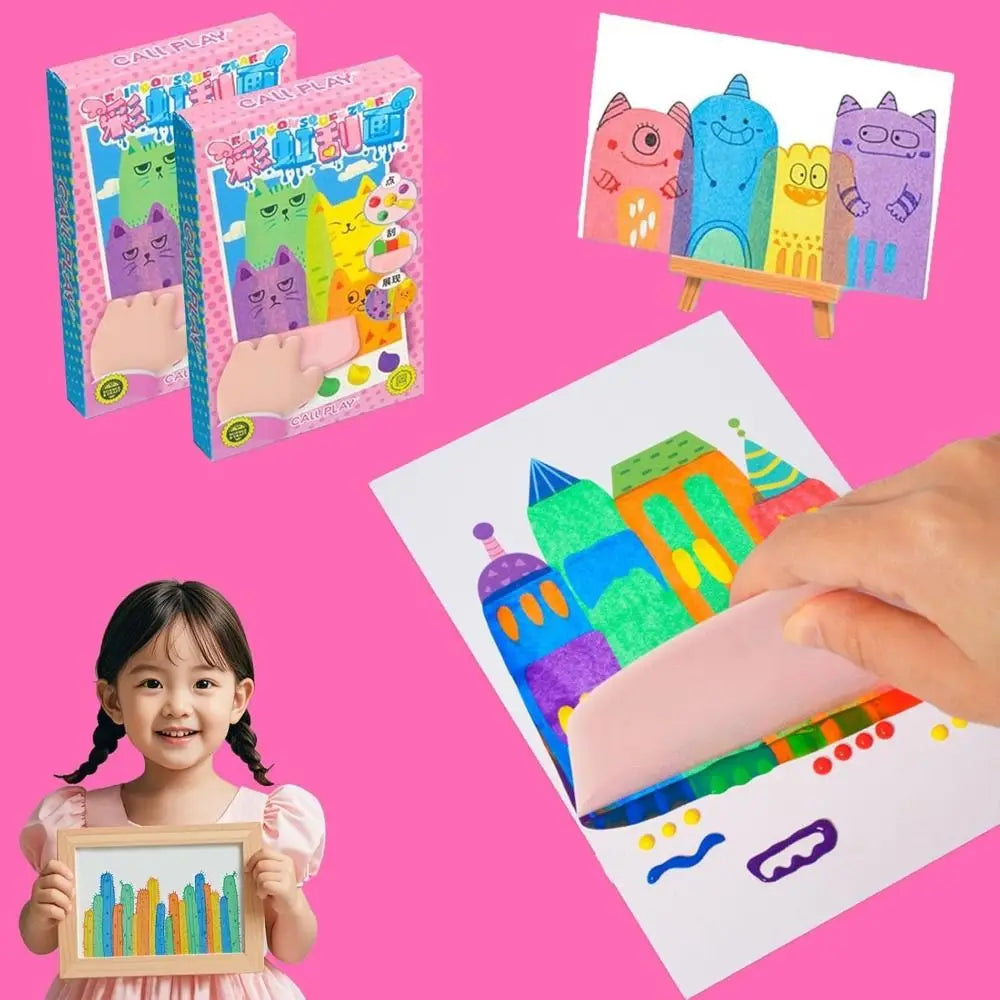 Drawing Papers Squeegee Art Kids Paint Kit DIY Material Painting Art Supplies Rainbow Dot Scratch Painting Arts Quake