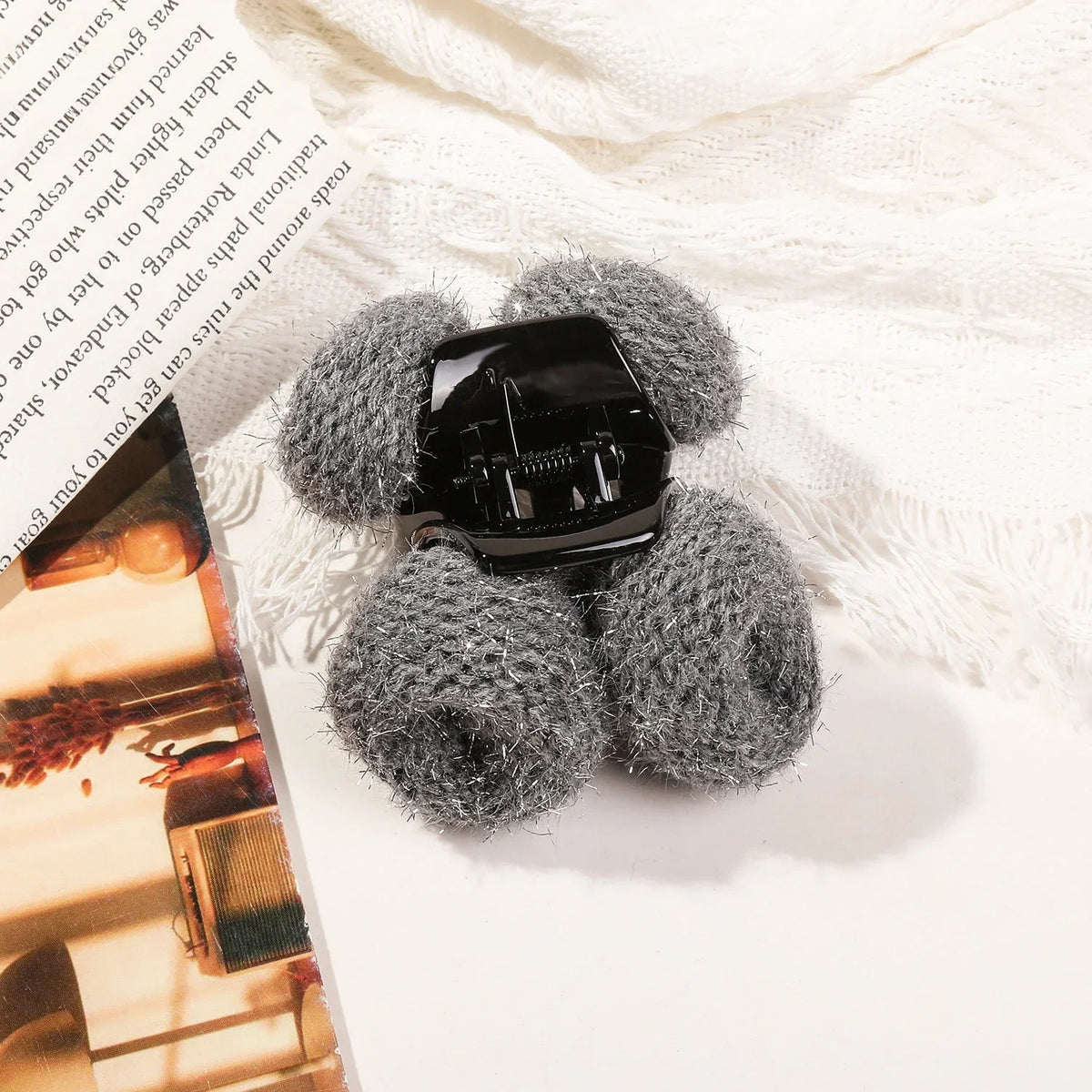 Autumn Winter Solid Color Wool Knitted Hair Claw Korean Fashion Sweet Ponytail Clip Handmade Female Hair Clip Hair Accessories Quake ys gray