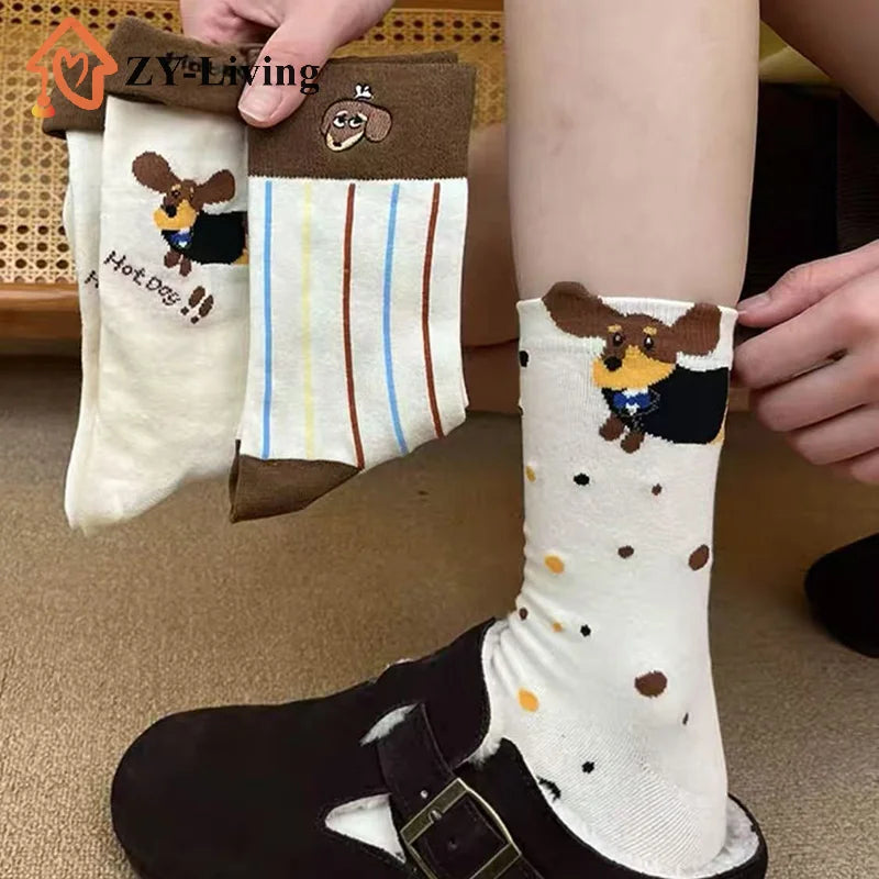 1Pair Funny Dachshund Animal Cotton Socks Sausage Dog Cartoon Print Socks Cute Couple Sock Quake