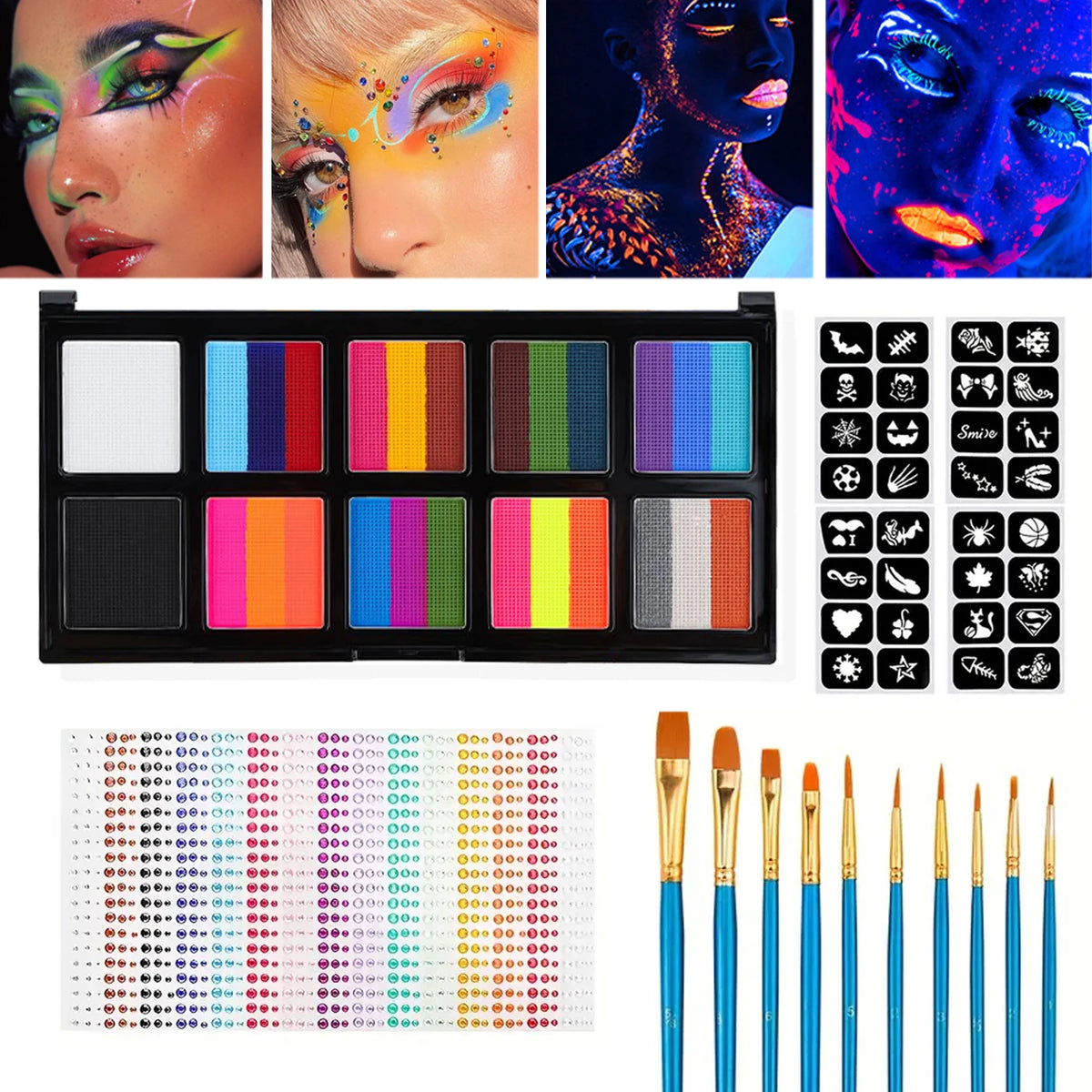Body Face Painting Kit for Kids Adults,10 Color Face Makeup Palette with Brush,Halloween Carnival Artist Cosplay Art Party Quake 4 pcs A