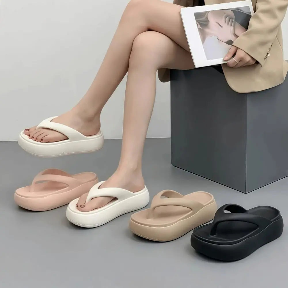 Height-increasing Platform Slippers Non-slip 5CM EVA Beach Sandals Lightweight Soft Sole Women's Flip Flops Indoor Outdoor Quake