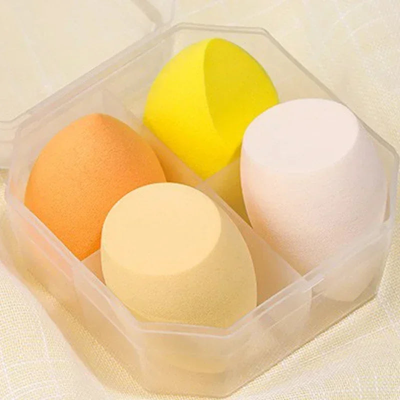 4Pcs Make Up Accessories Beauty Egg Cosmetic Puff Powder Foundation Sponges Puff Women Beauty Tools Makeup Sponge Blender Quake Yellow with Box