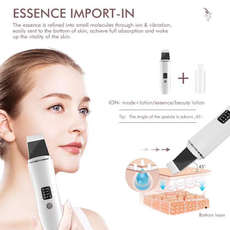 Electric Ultrasonic Skin Scrubber Vibration Face Spatula Peeling Blackhead Remover Facial Lifting Cleansing Ultrasonic Skin Care Quake