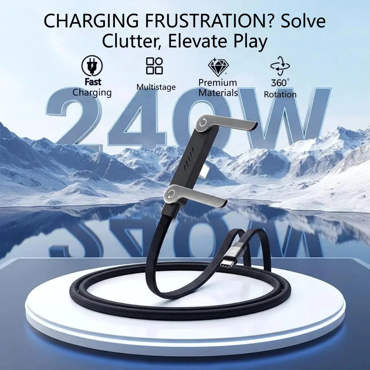 240W Fast Charging Type-C to Type-C Cable with Elbow Foldable Stand Phone Holder for iPhone 17/16/15 Samsung Charger Data Cable Quake