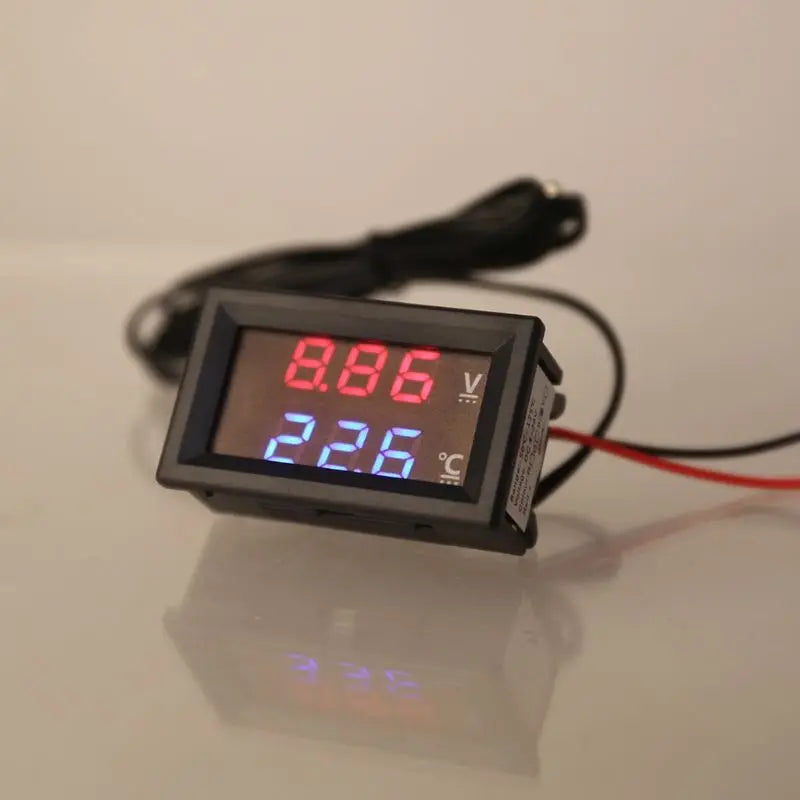 2-in-1 Car Thermometer Voltmeter Square LED Display Digital Voltage Gauge Meter for Most 12-24V for Cars Quake