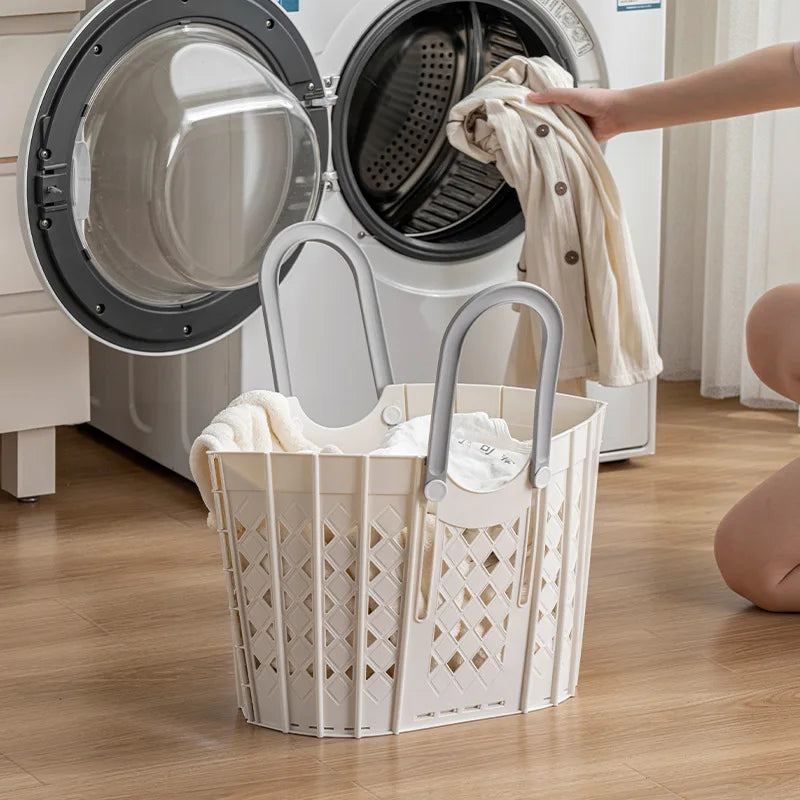 1PC Hollow Foldable Dirty Clothes Basket Large Capacity Handheld Laundry Hamper Suitable for Bathroom Narrow Gap Storage Quake