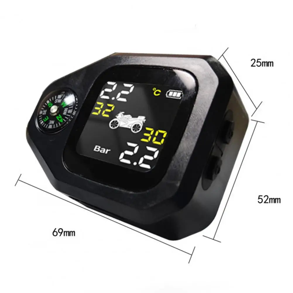 Motorcycle TPMS with Compass Dustproof LCD Screen High-Precision External Sensor Tire Pressure Monitor for Motorcycle Quake