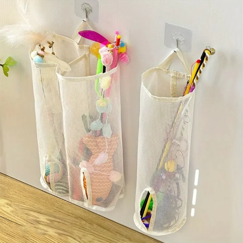 Cat Teaser Wand Toy Set With Mesh Hanging Storage Bag Self Adhesive Hook Interactive Kitten Feather Wand Organizer Kit Quake