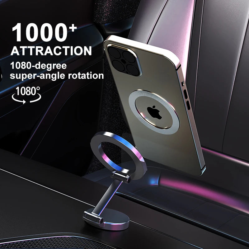 Zinc Alloy Folding Magnetic Car Compact Cell Phone Holder for MagSafe 360° Adjustable Magnetic Car Mount for iPhone 16/15/14/13 Quake
