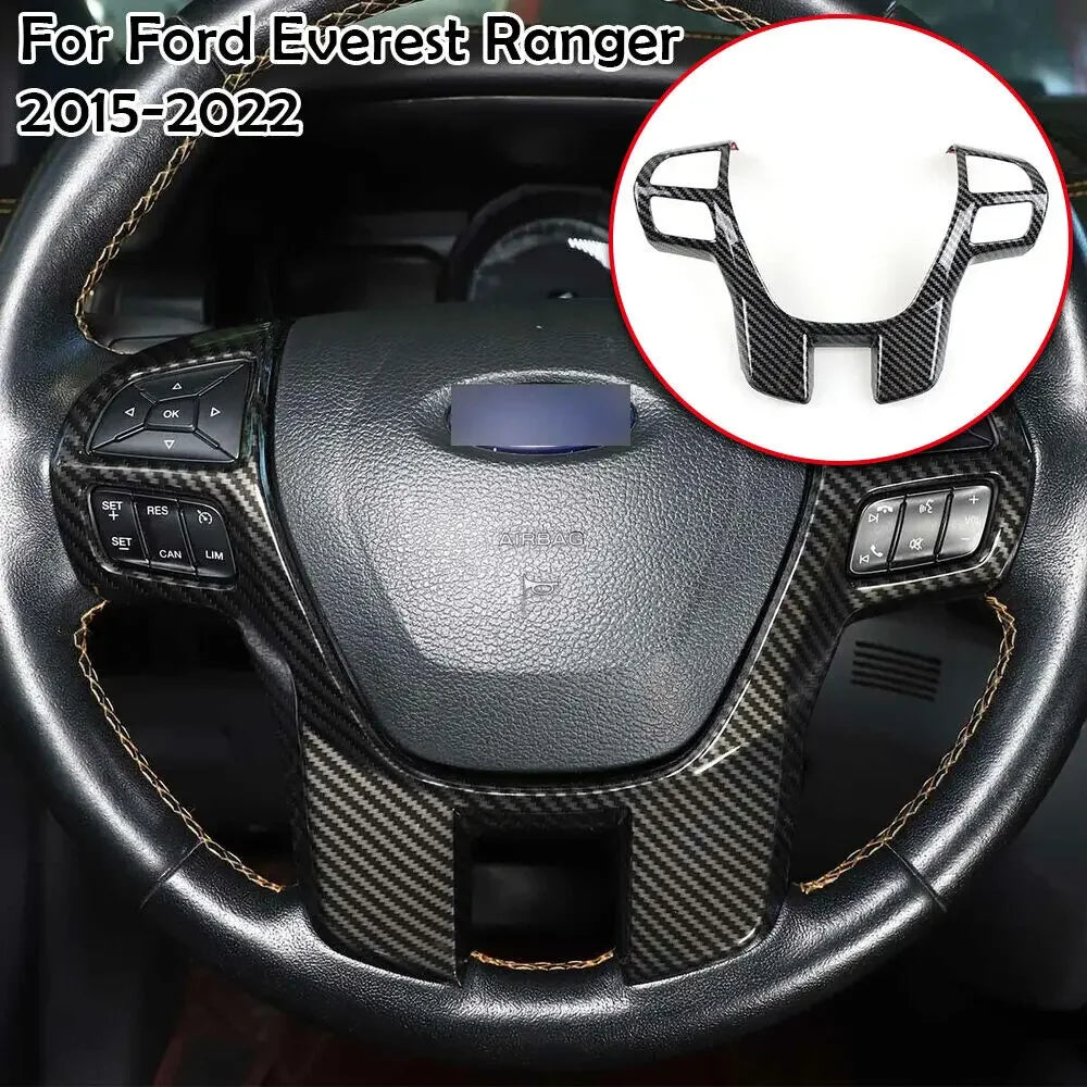 For Ford Everest Ranger 2015-2022 ABS Carbon Fiber Style Inner Car Steering Wheel Cover Trim Button Panel Frame Sticker Decor Quake