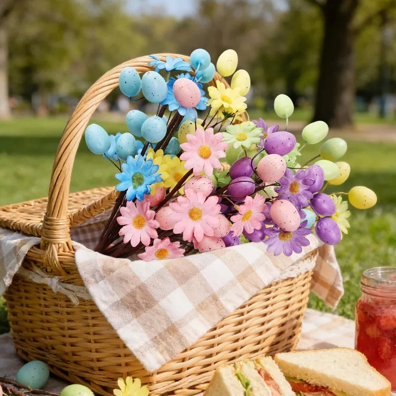 10/1PCS Little Daisy Easter Egg Branches Artificial Egg Flower Branch DIY Flower Arrangements Easter Desktop Party Home Decor Quake