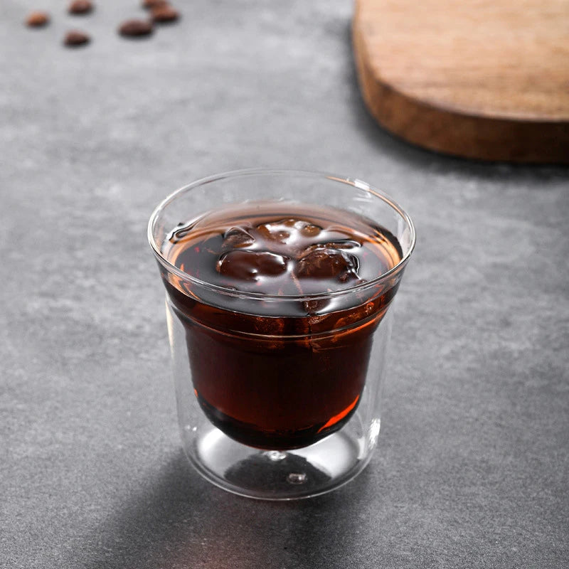 YWDL 2PCS Double-layer Glass Cup Set Espresso Coffee Cup Anti-scalding Brandy Wine Shot Glass Teacup Clear Mug 120/180/280ml Quake