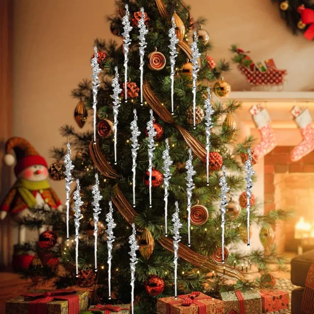 Christmas Transparent Acrylic Icicle Pendants Simulated Ice Cone Thread Decoration for Wedding Party Xmas Tree Hanging Ornament Quake