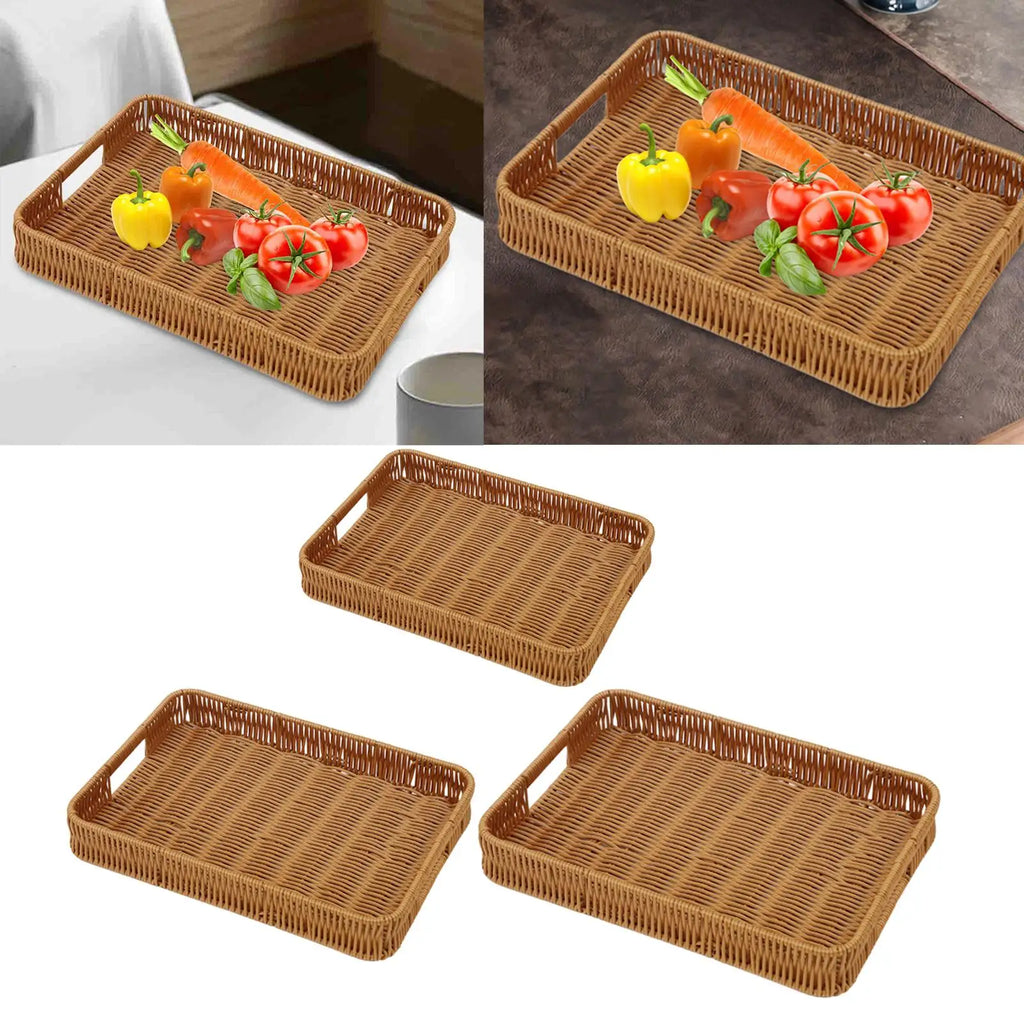 Hand Woven Serving Tray Multipurpose Vegetables Holder for Table Centerpiece Quake