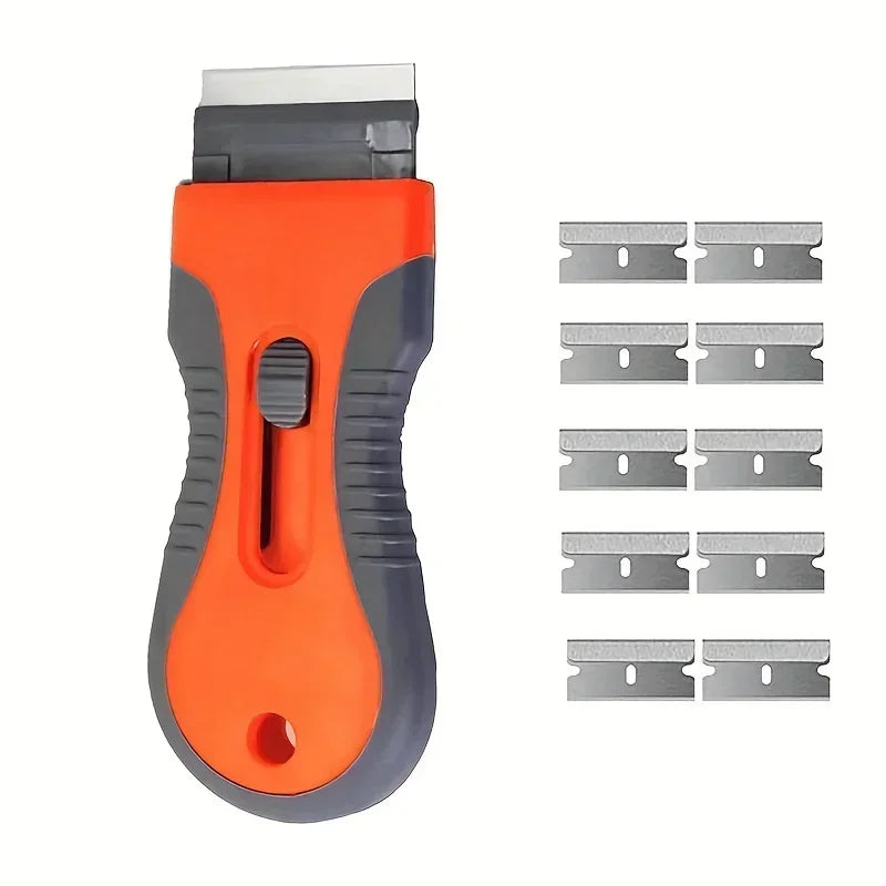 Professional Label Remover Scraper–10/20 blades with telescopic handle. Ideal for removing stickers from any surface efficiently Quake M366 10Metal orange