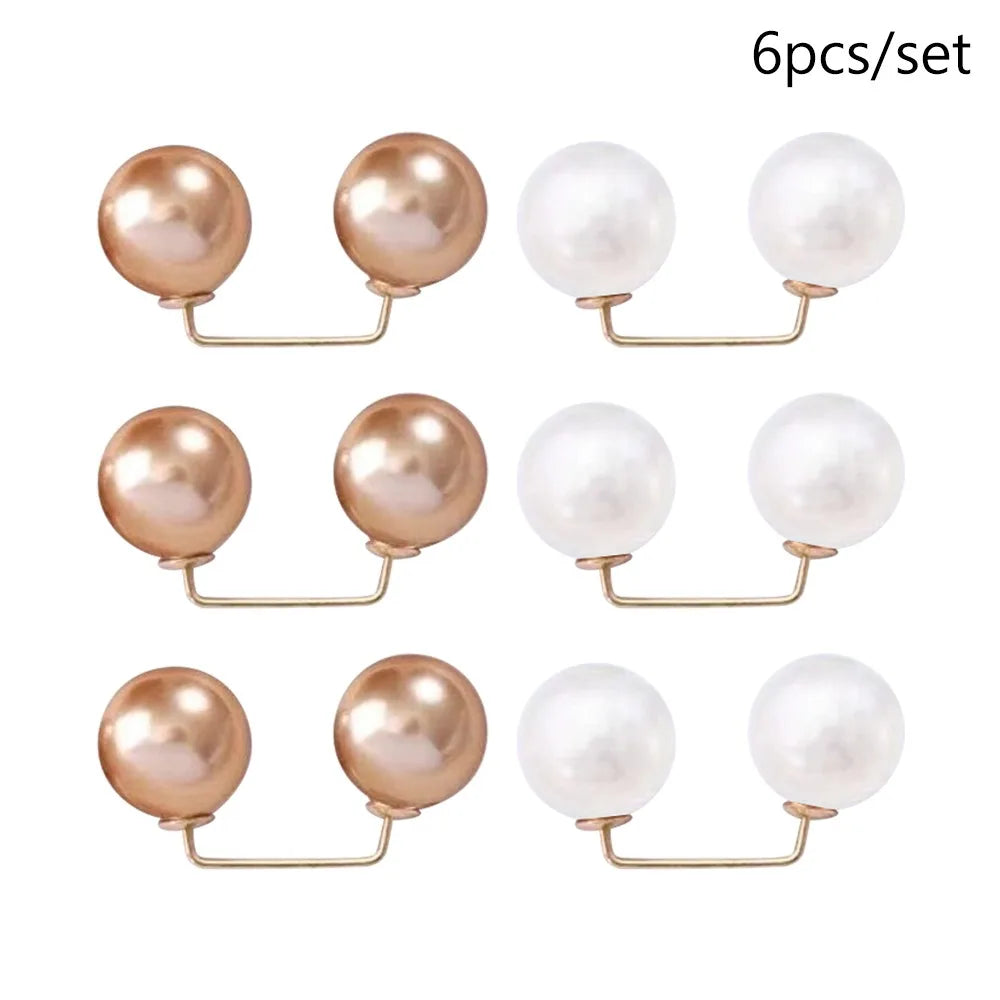 3/6/8PCS Double Head Pin Pearl Brooch Adjustable Collar Clip Non-Slip Safety Pins DIY Sewing Multi-Purpose Brooches Quake Style 2