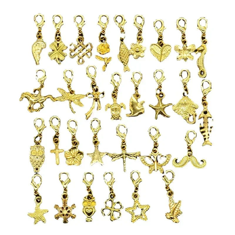 30Pcs Hair Clip Rings Mixed Styles Animal Heart Leaf Flower Charms for Hair Braid Beard Dreadlock Beads Rings Tube Accessories Quake