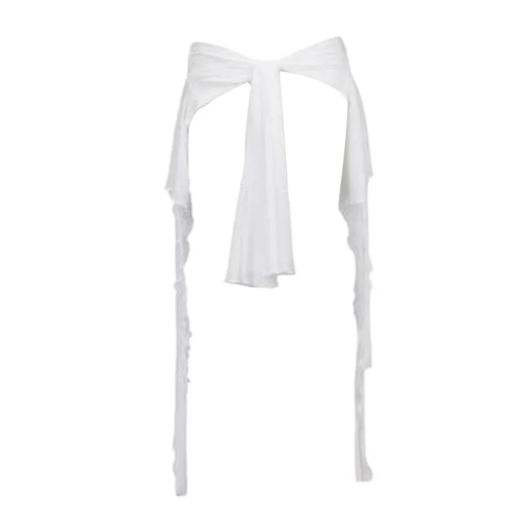 Jeans Pants Decor Irregular Jazz Dance Scarf See Through Harajuku Hip-hop Scarf Streetwear High Waist Waistband Quake White One Size