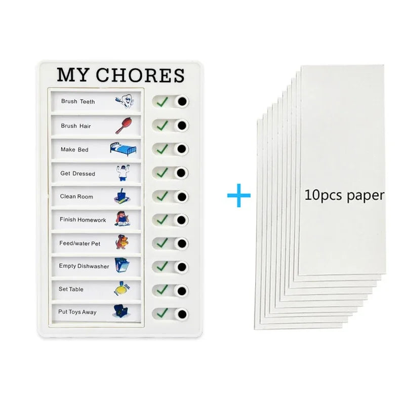Reusable My Chores Checklist Daily Planner Memo Plastic Board Chore Chart Responsibility Behavior for Kid Self-discipline Card Quake White Set