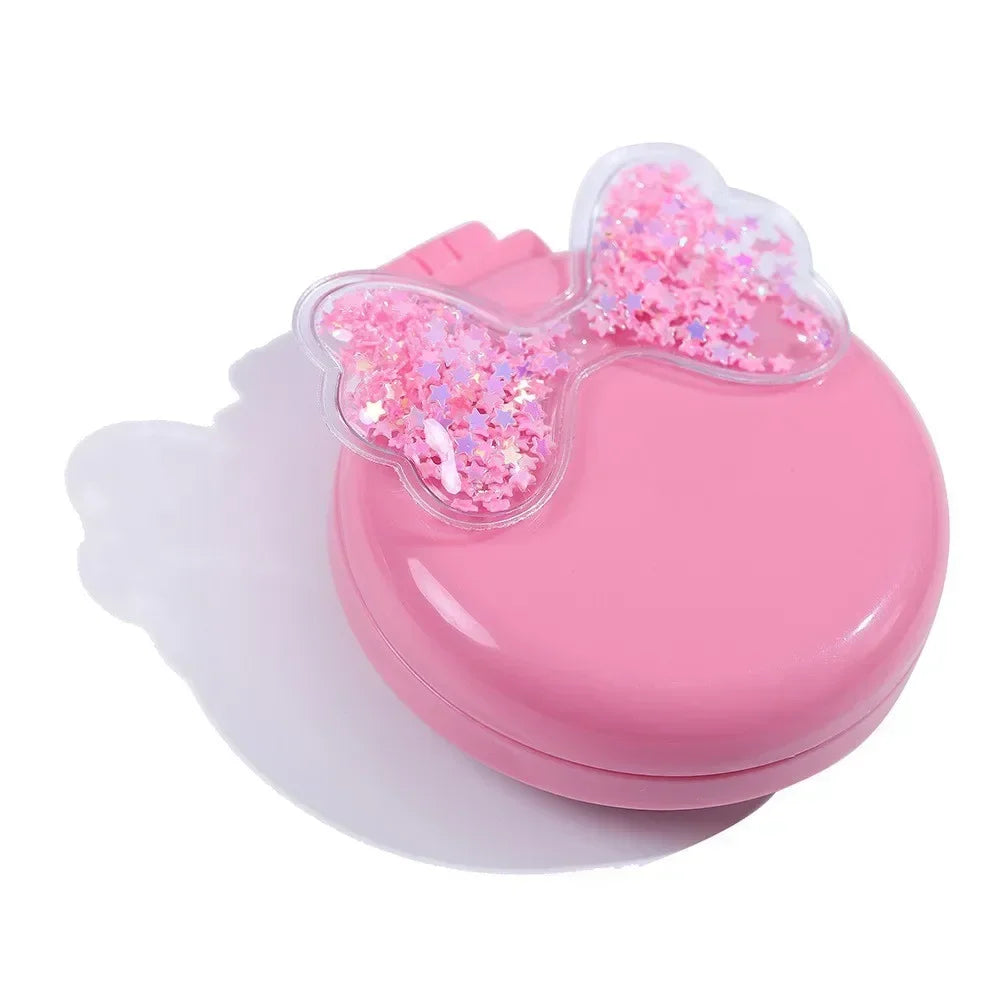 Portable Mini Round Hair Comb with Mirror Pocket Small Size Traveling Massage Folding Hair Comb Women Hair Brushes Styling Tools Quake Red Bow