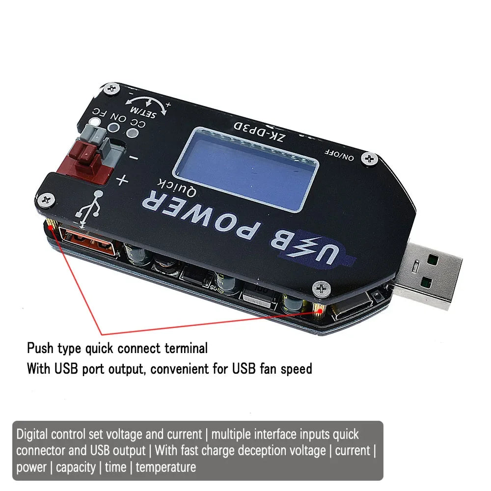 ZK-DP3D CNC USB TYPE-C DC Converter CC CV 1-30V 2A 15W Power Module Adjustable Regulated Power Supply QC2.0 3.0 AFC Quake Default Title