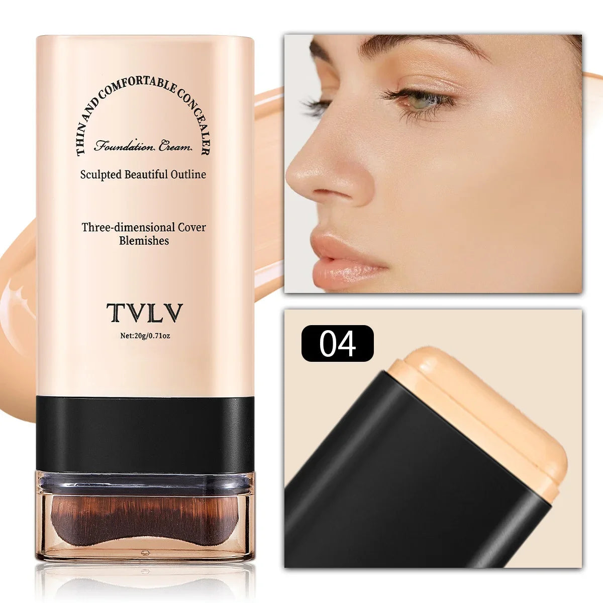 TVLV eraser foundation make-up stick 20g,with brush to brighten skin liquid foundation,non-marking,long-lasting makeup concealer Quake Wheat 04