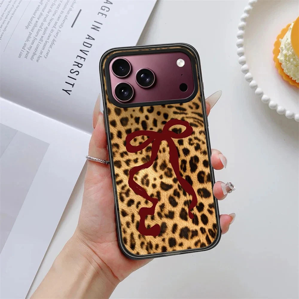 Red Ribbon Leopard Pattern Impact Magnetic Phone Case Cover for IPhone 14 15 16 17 18 Pro Max Case Quake