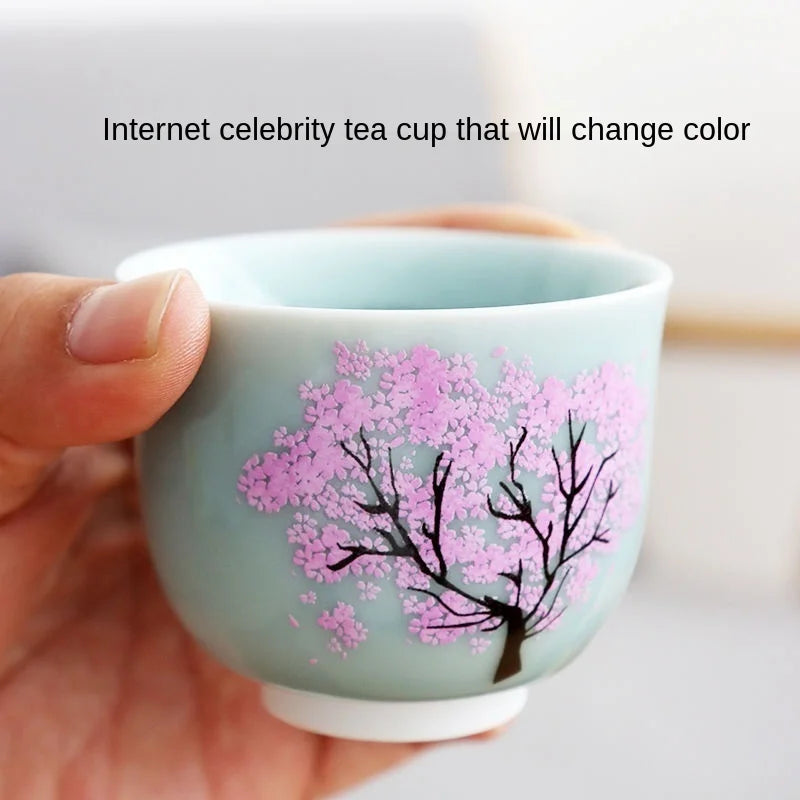Thermochromic Cup Sakura Tea Cup Ceramic Kung Fu Tea Cupjapanese Style Kiln Tea Cup Master Cup Tea Cup Changing Color Tea Cup Quake