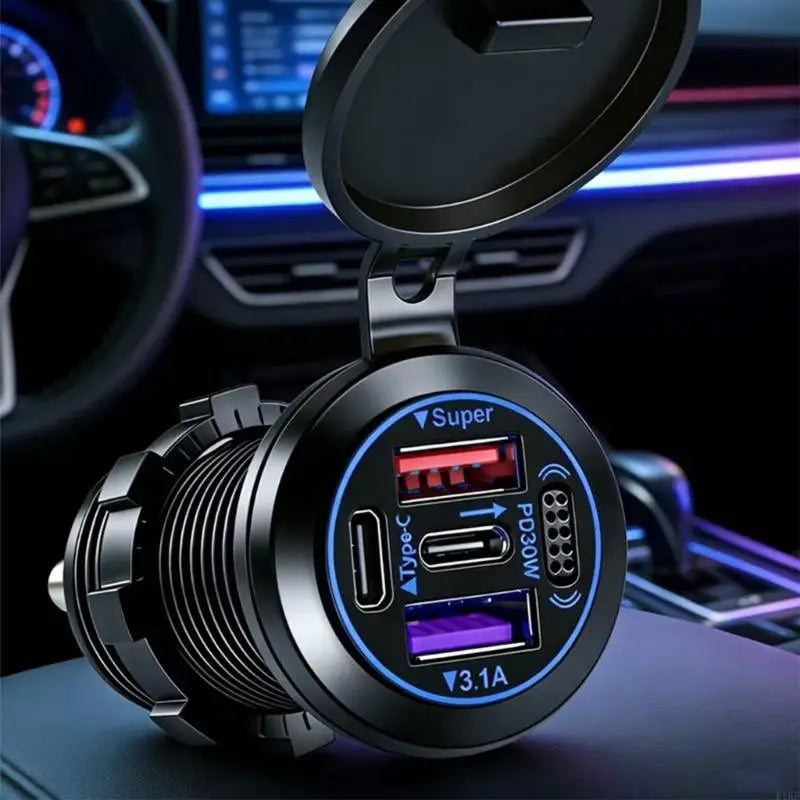 12V 24V 4 Port USB Car Chargers Fast PD Embedded Outlet With Switches Waterproof Cover For Auto Truck Motorcycle Boats K1KF Quake CN