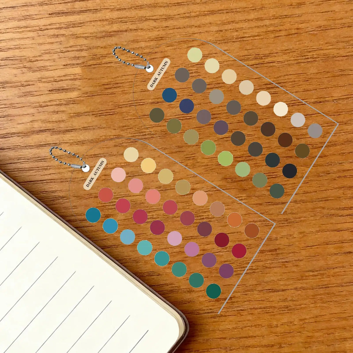 2 Pieces Portable Double Sided Acrylic Color Analysis Template Cards with Bead Chain for Outfit Makeup Clothing Stylist Guide Quake