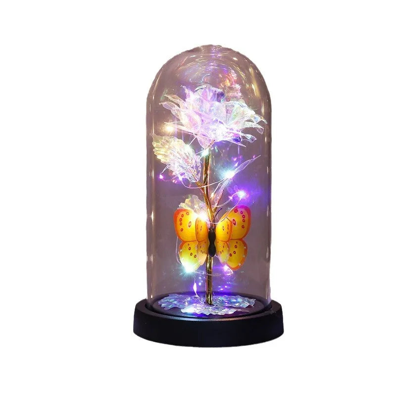 Glass Cover Rose Immortality Flower with Lamp Qixi Valentine's Day Gift Creative Decoration Decorations Quake